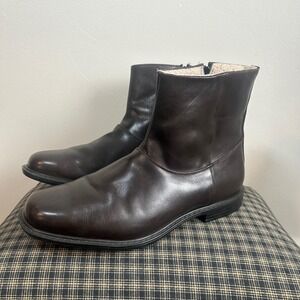 Hitchcock Mens Dark Brown Leather Lined Winter Zip Boots Wide Fit Size 11.5